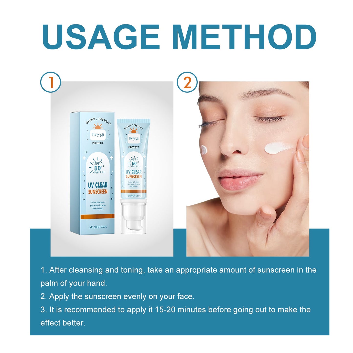 Hoygi UV Clear Sun Sunscreen, Summer Outdoor Anti-Exposure UV Moisturizes Skin Evenly Bright And Not Greasy