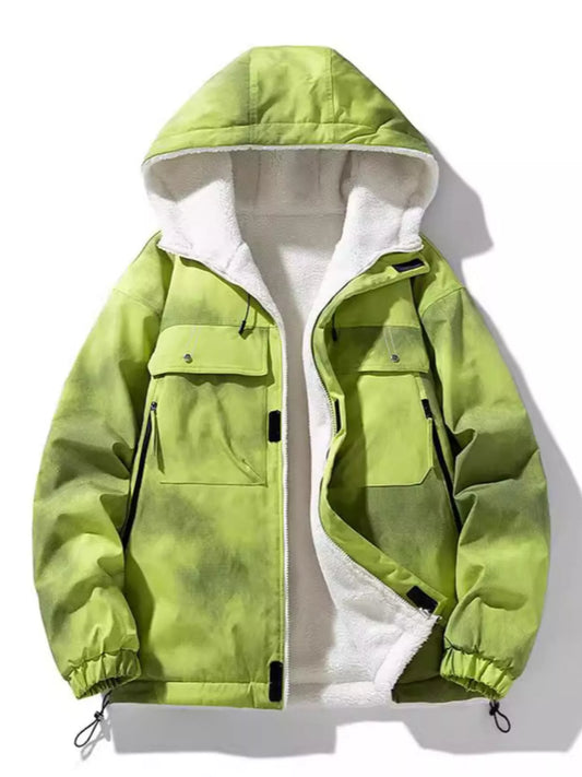 Men's Full Size Hooded Fleece Lined Windproof Jacket Plus Size