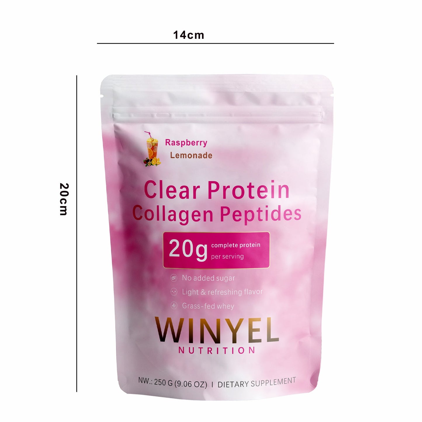 WINYEL Nutrition Clear Protein Collagen Peptides, Raspberry Lemonade, 20g Protein, Zero Sugar, Grass-Fed Whey, 250g