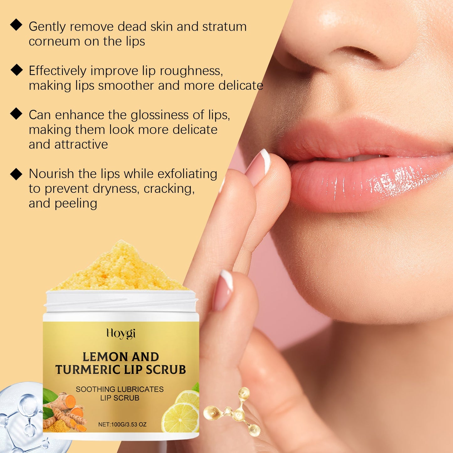 Hoygi Turmeric Lemon Lip Scrub Moisturizes Dry, Exfoliating, Hydrating And Moisturizing Lip Care Cream
