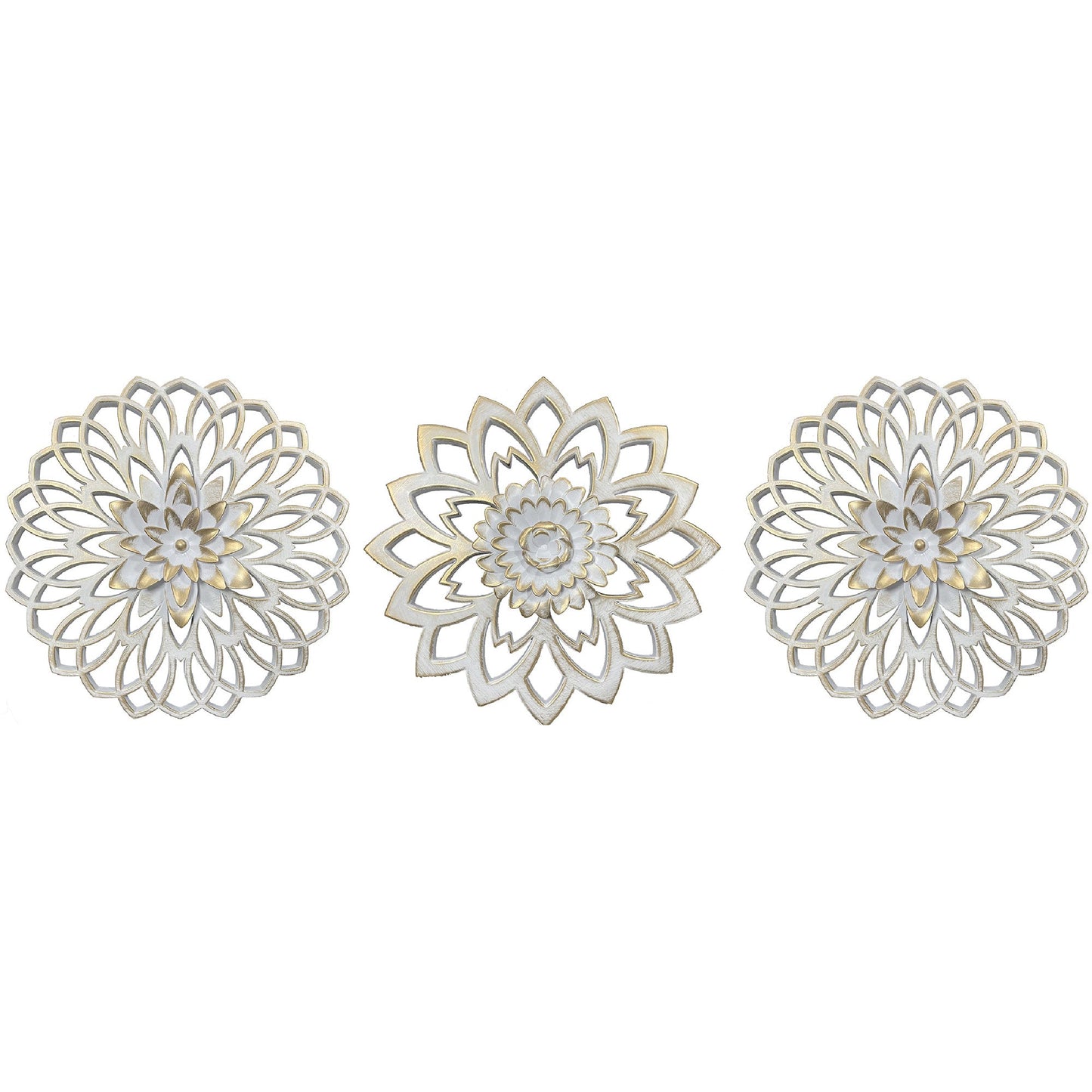 PREMIUS 3 Piece Floral Plaque Wall Decor Set, White, 10 Inches