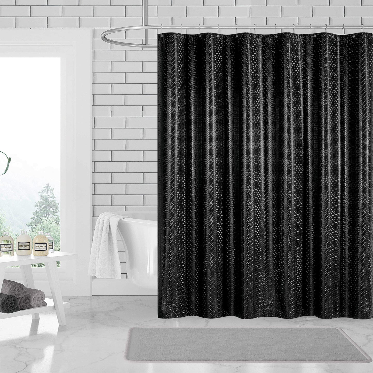 3D PEVA Polkadots Grommet Shower Liner With Magnetic Weighted Bottom, 70x72 Inches