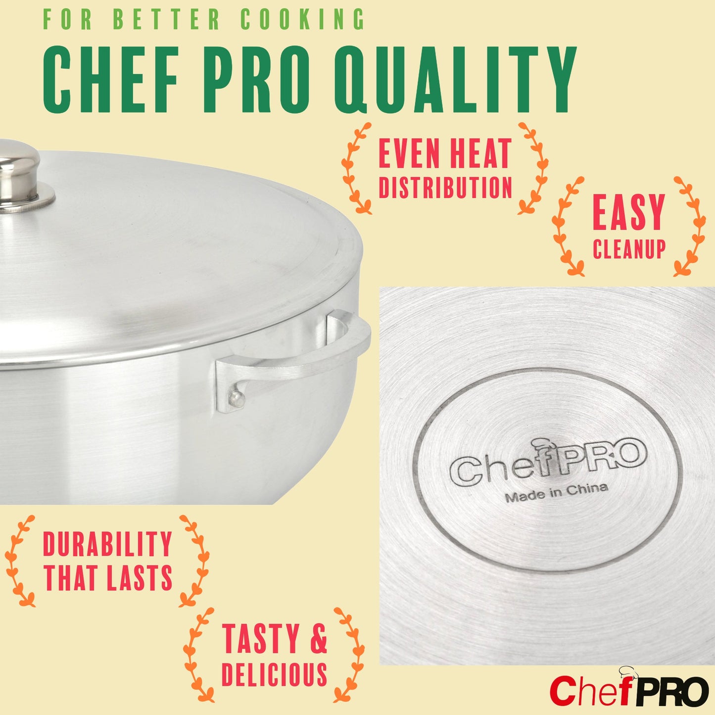 Chef Pro Commercial Grade Aluminum Caldero Stock Pot, Silver, 28.4 Quarts