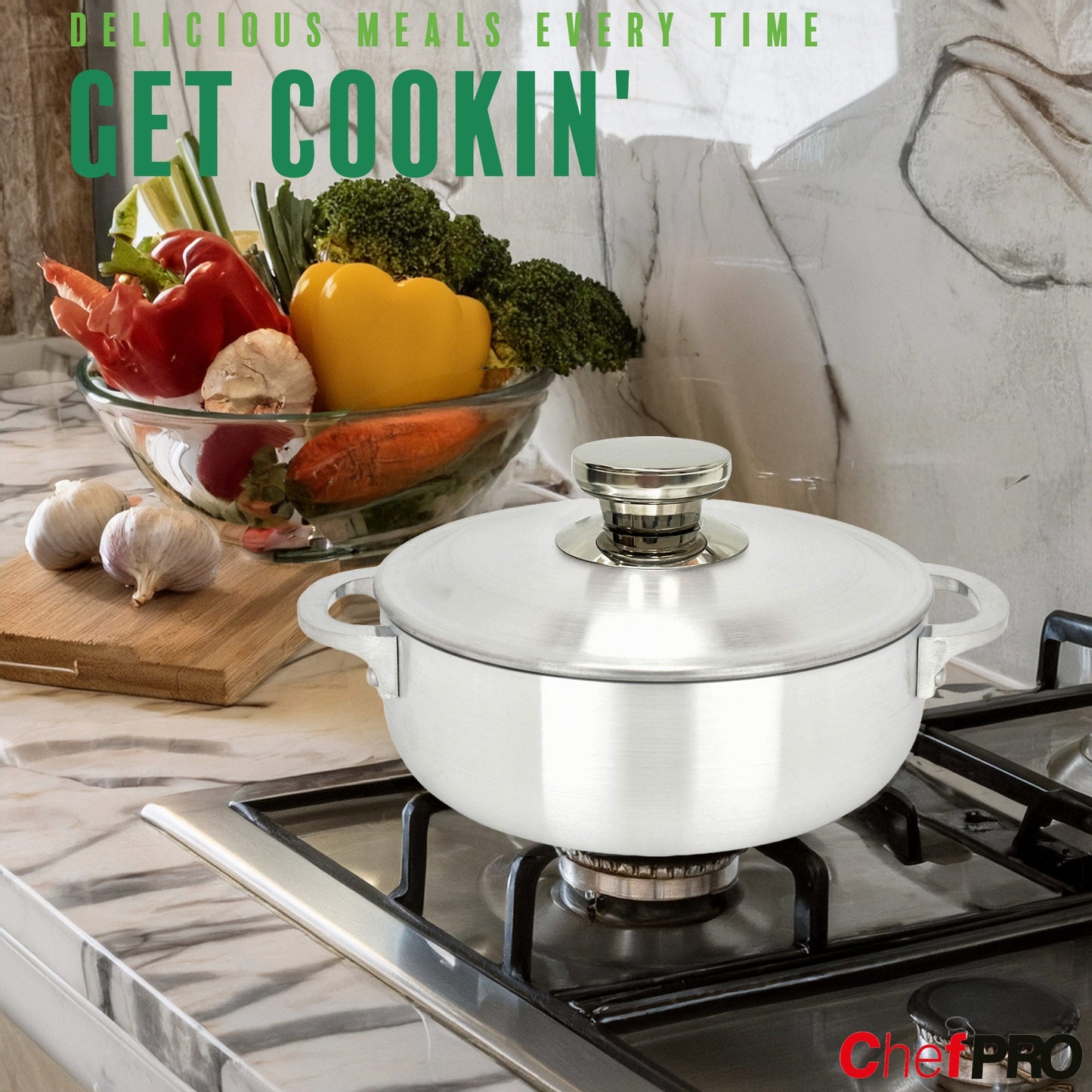 Chef Pro Commercial Grade Aluminum Caldero Stock Pot, Silver, 1.9 Quarts
