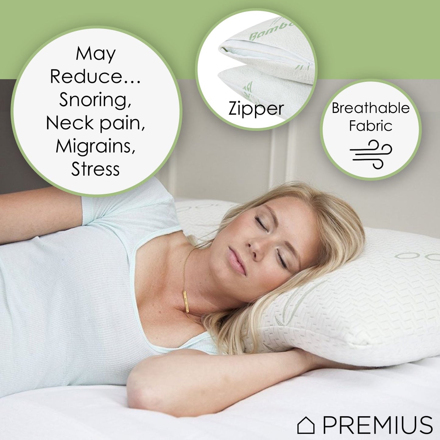 PREMIUS Bamboo Memory Foam Pillow, King, 18x36 Inches