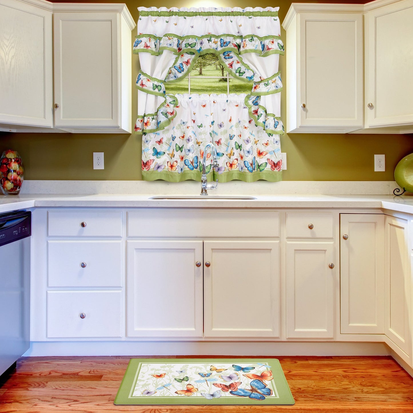 Butterflies Decorative Anti-Fatigue Mat, Green, 18x30 Inches