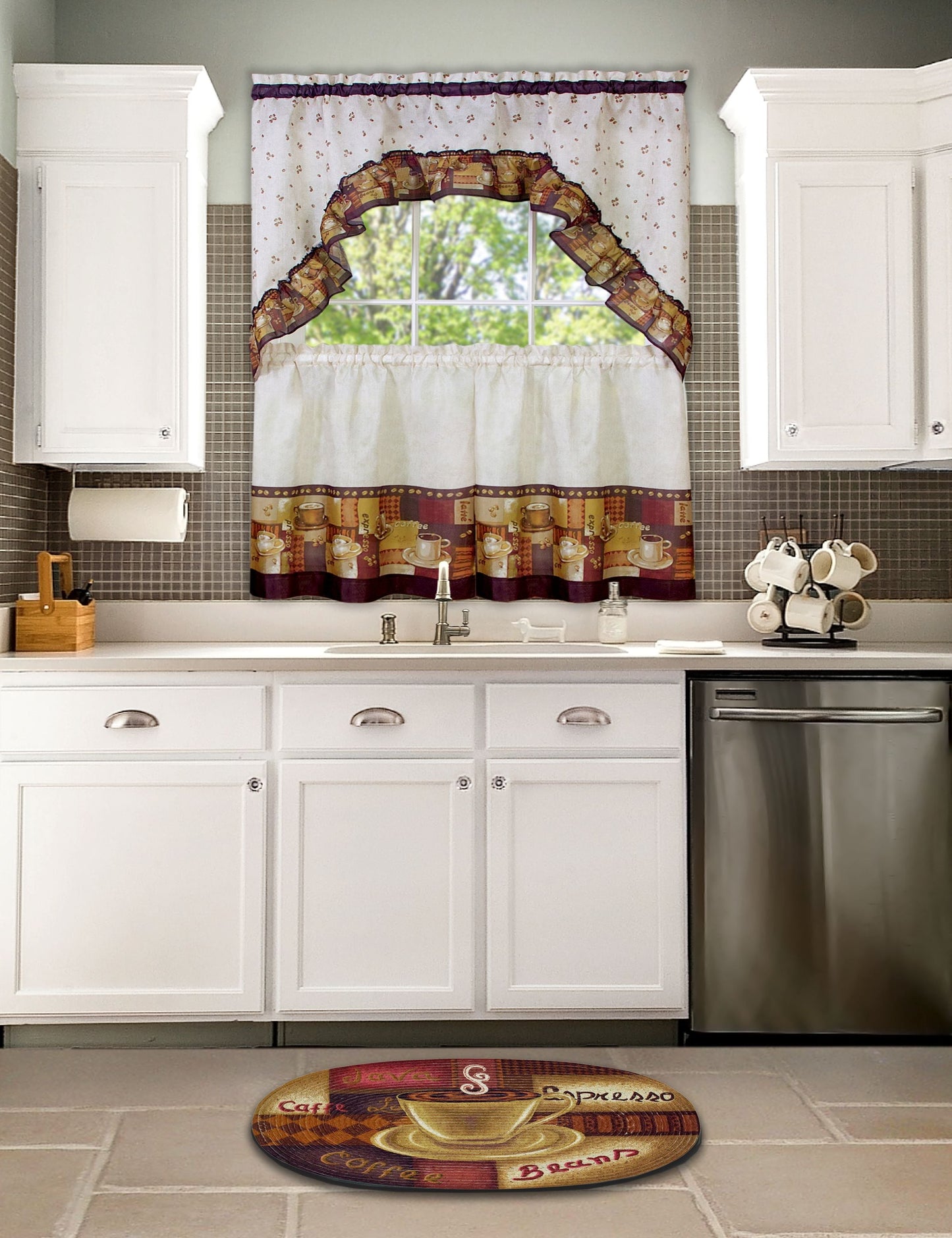 Achim Home Furnishings Coffee Tier And Swag Kitchen Curtain Set, 57 By 36-Inch, Brown