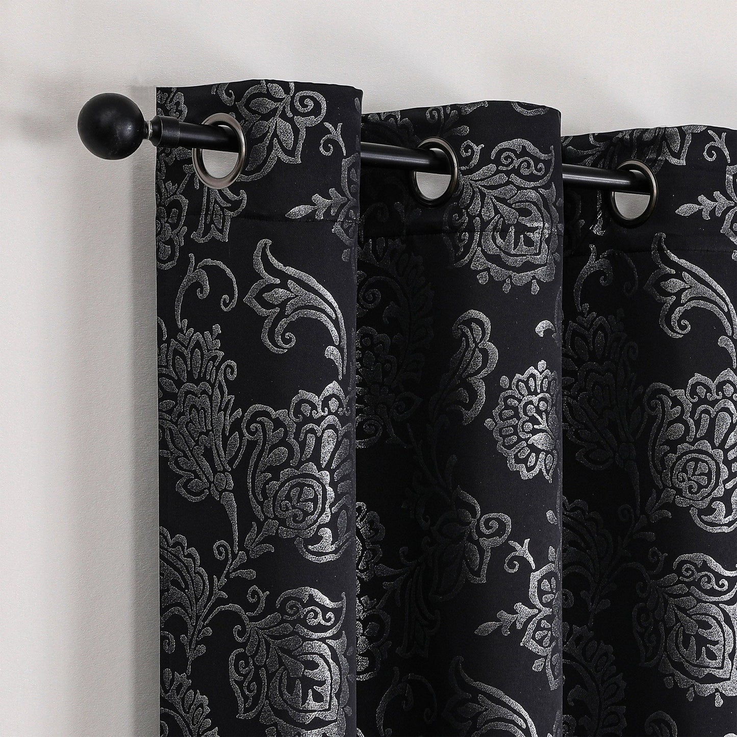 Silas Damask Metallic Grommet Room Darkening Window Panel, 52x84 Inches