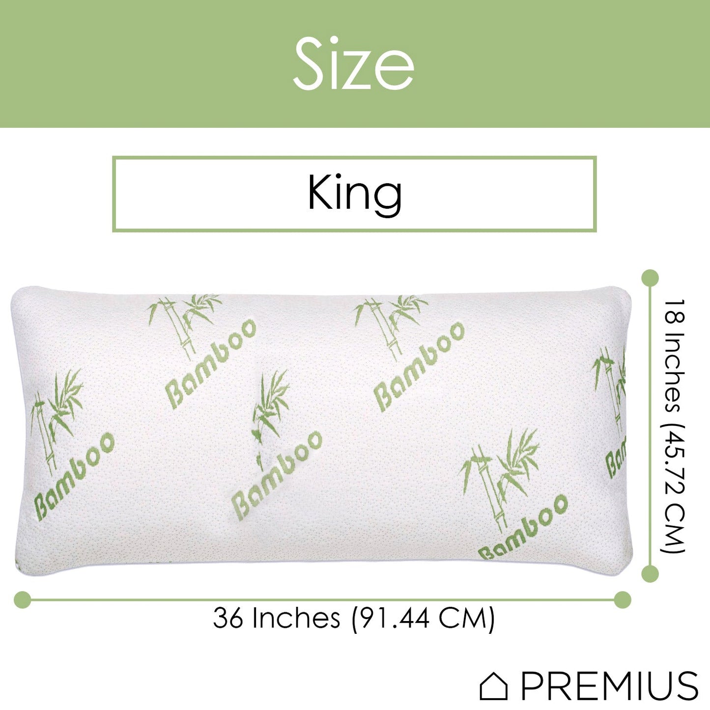 PREMIUS Bamboo Memory Foam Pillow, King, 18x36 Inches