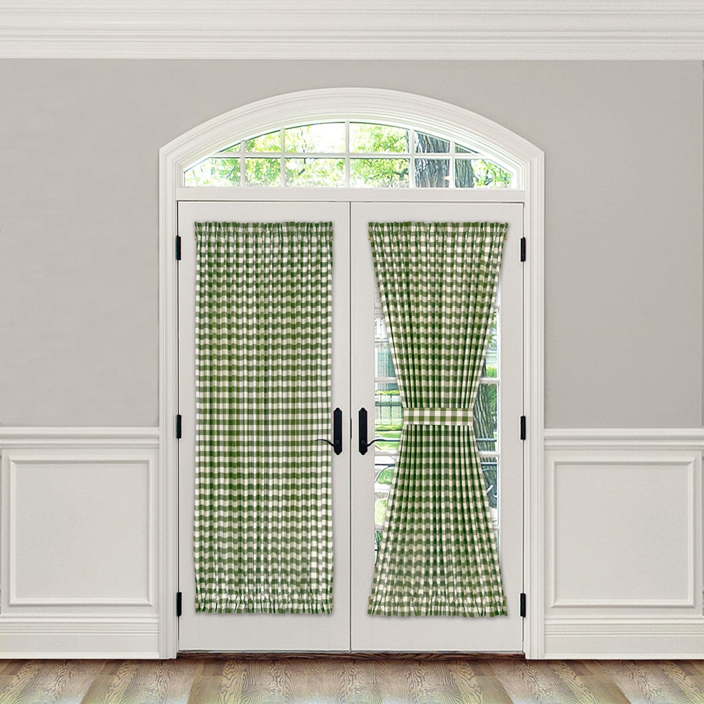 Buffalo Check Gingham French Door Panel With Tieback