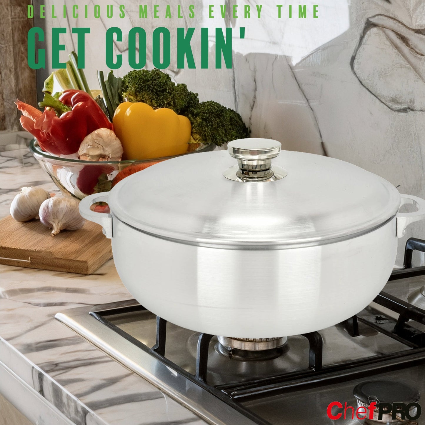 Chef Pro Commercial Grade Aluminum Caldero Stock Pot, Silver, 7.4 Quarts