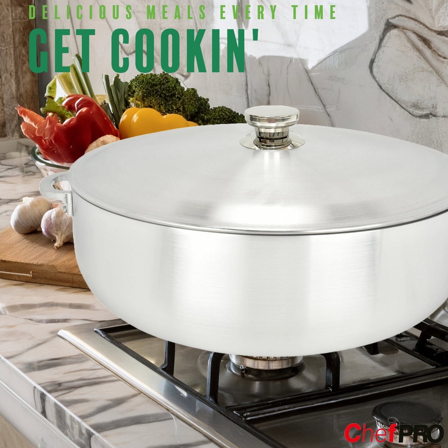 Chef Pro Commercial Grade Aluminum Caldero Stock Pot, Silver, 28.4 Quarts
