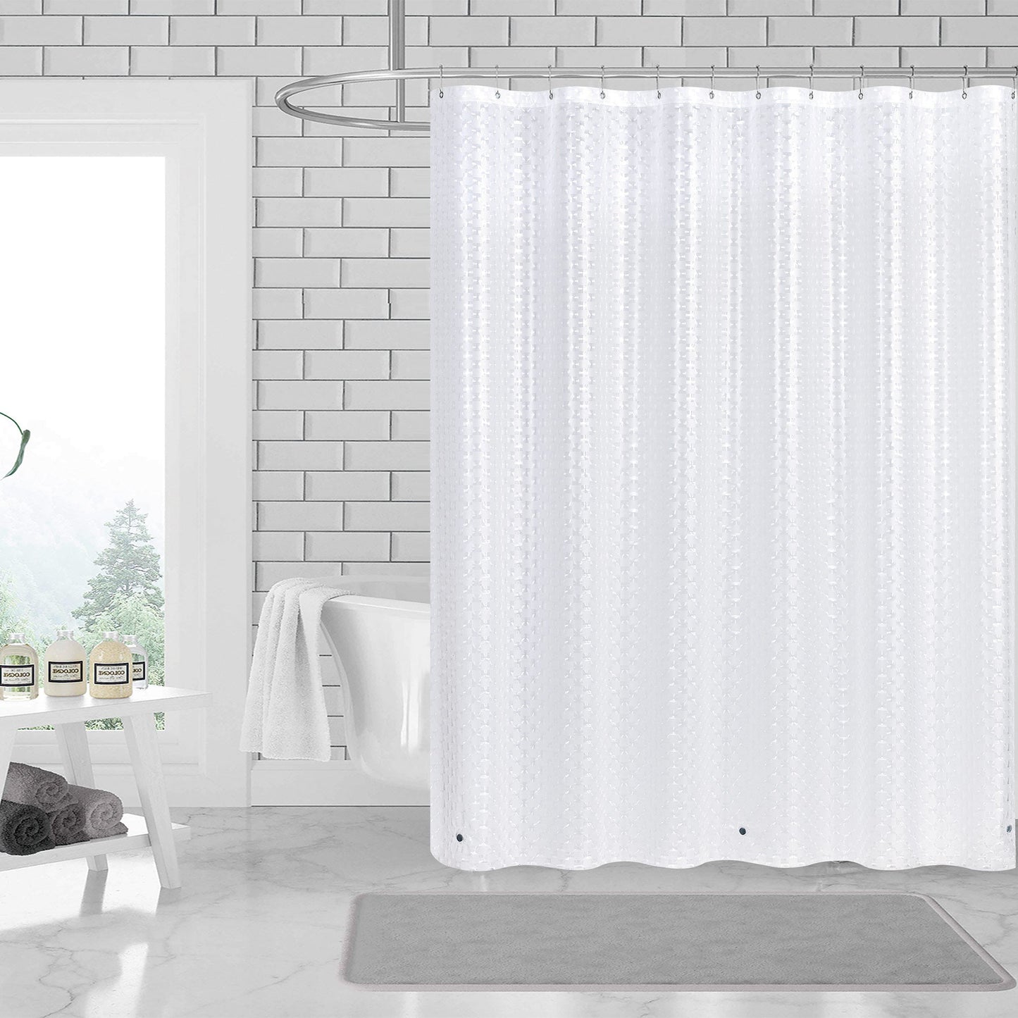3D PEVA Sqaure Grommet Shower Liner With Magnetic Weighted Bottom, 70x72 Inches