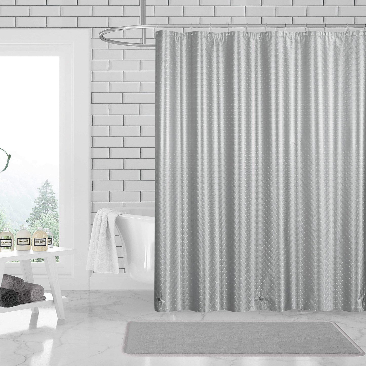 3D PEVA Sqaure Grommet Shower Liner With Magnetic Weighted Bottom, 70x72 Inches
