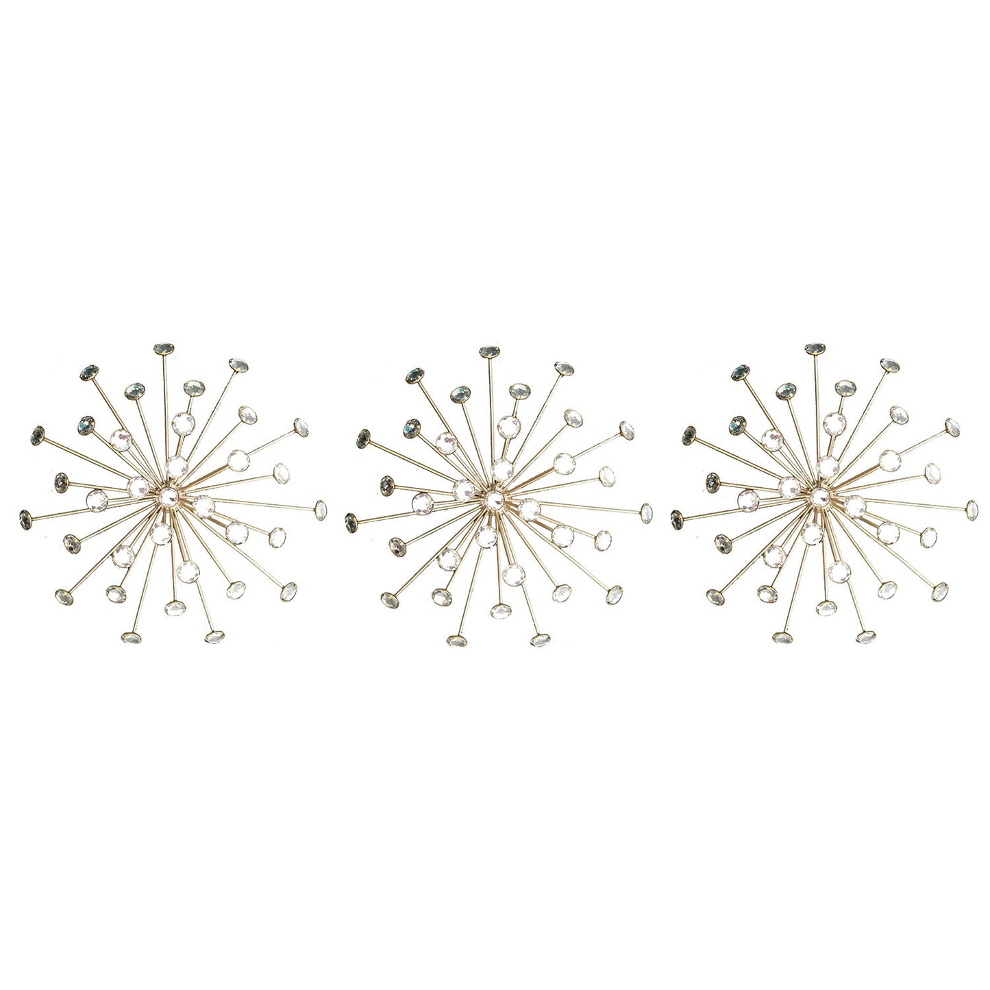 PREMIUS 3 Piece Metal and Jeweled Burst Set Wall Decor, Gold, 10 Inches, 30 Inches Overall