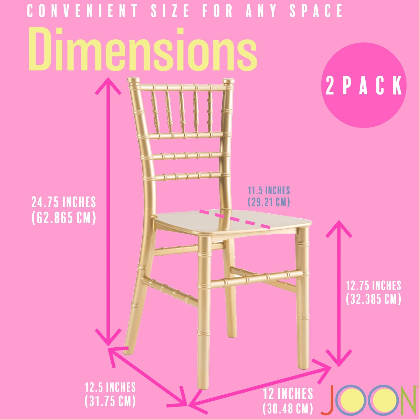 JOON 2 Pack Kids Tiffany Chiavari Chairs, 25x13x14.5 Inches