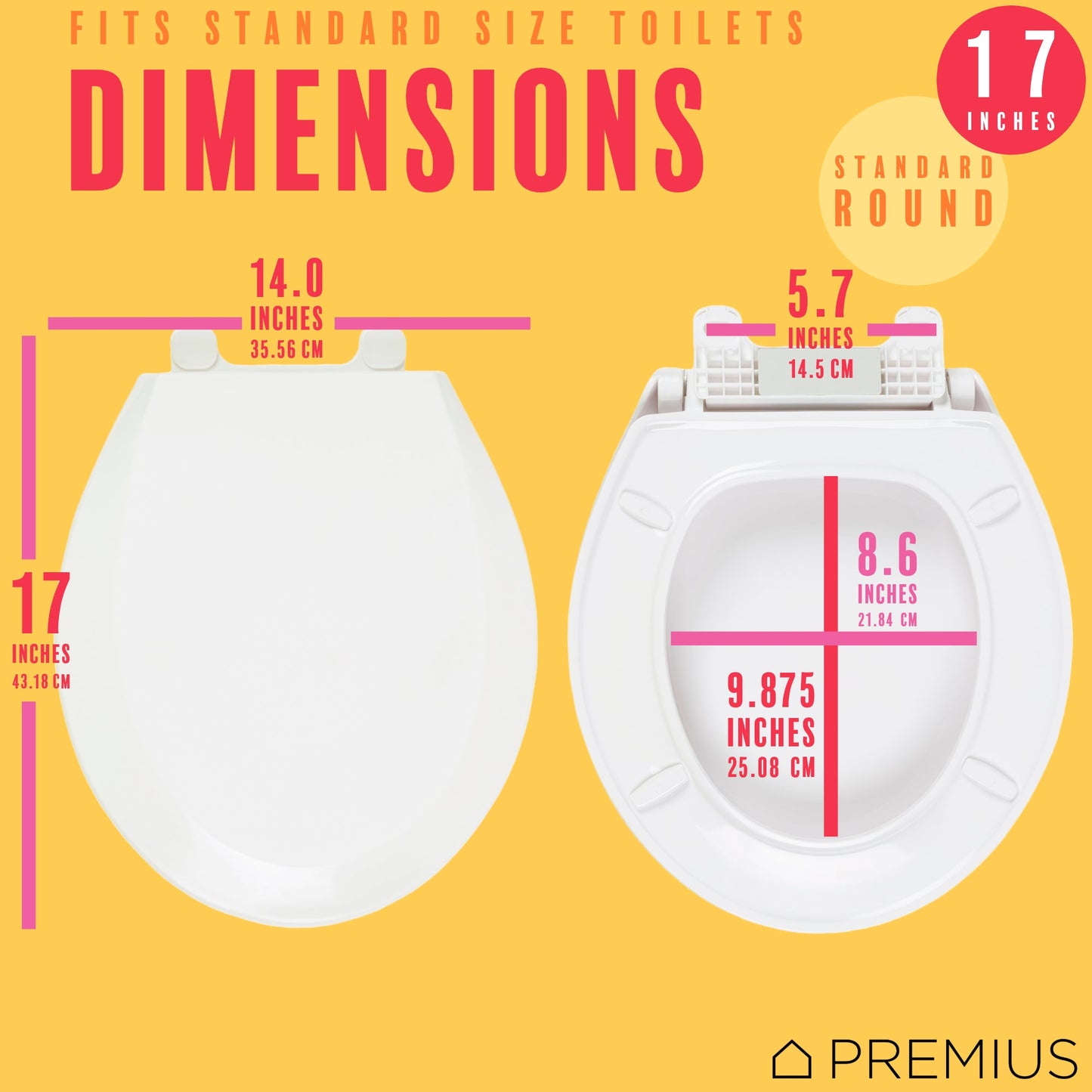 PREMIUS Slow Close Beveled Plastic Toilet Seat, Standard Round, 17 Inches