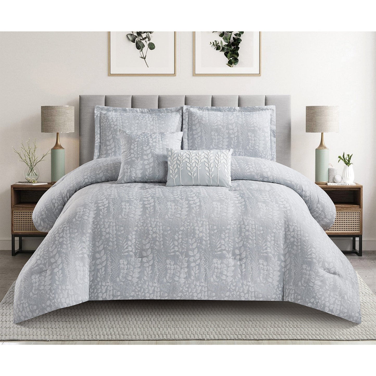 Ashfield 5 Piece Jacquard Leaf Design Comforter Set