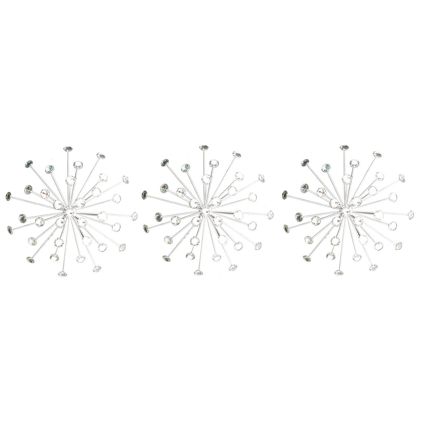 PREMIUS 3 Piece Metal and Jeweled Burst Set Wall Decor, Silver, 10 Inches, 30 Inches Overall